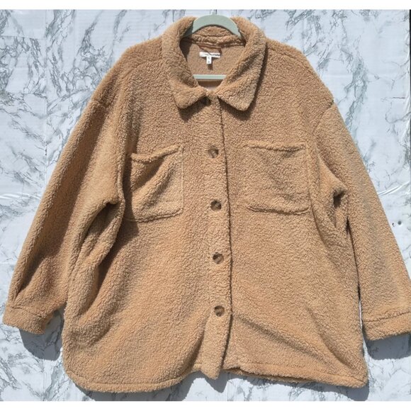 Maurice’s 2X Tan Sherpa Fleece Oversized Button-Up Jacket Front & side pockets - Picture 2 of 8